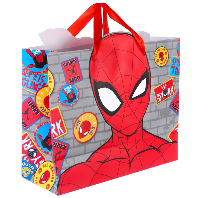 Пакет подарочный бумажный 23*27*11,5 см Человек паук, цвет красный